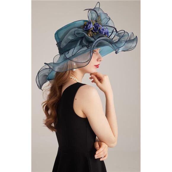 Women's Kentucky Derby Church Dress Hat 02-darkblue - Picture 6 of 7